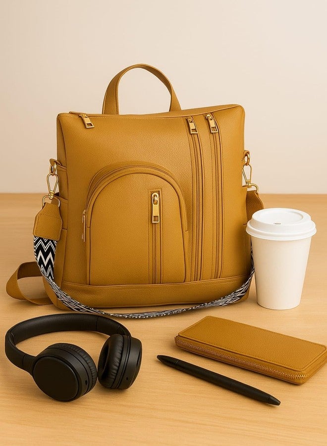 JAISOM Occur Yellow Convertible Handbag Backpack | Premium Vegan Leather | Water-Resistant & Easy to Clean | 3-Way Design with Detachable Wide Strap | Multi-Pocket Anti-Theft Stylish Shoulder Bag - Image 3